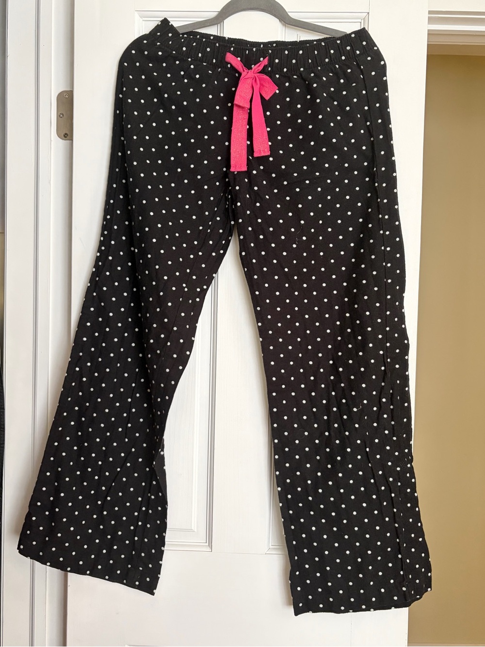 Old Navy Black with White Polka Dot Pajama Bottom with Pink and Gold Drawstring